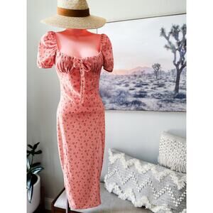 Missguided Flowers in my Heart milkmaid cottagecore floral maxi thigh slit dress